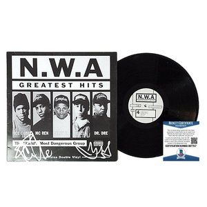 Ice Cube DJ Yella Signed NWA Greatest Hits Vinyl Record Album Beckett Autograph